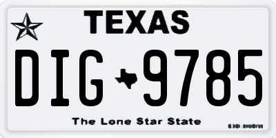 TX license plate DIG9785