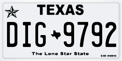TX license plate DIG9792