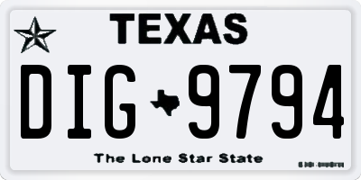 TX license plate DIG9794