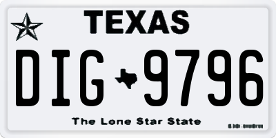 TX license plate DIG9796