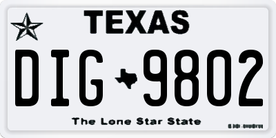 TX license plate DIG9802