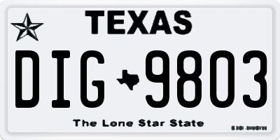 TX license plate DIG9803