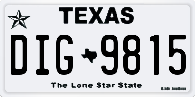 TX license plate DIG9815