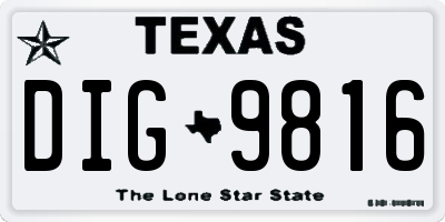 TX license plate DIG9816