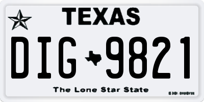 TX license plate DIG9821