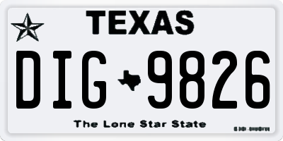 TX license plate DIG9826