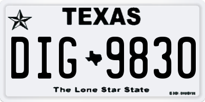 TX license plate DIG9830