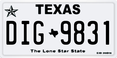 TX license plate DIG9831