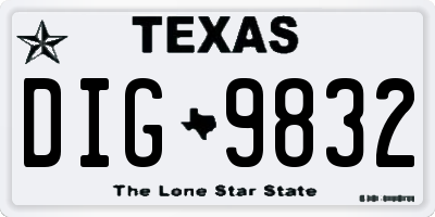 TX license plate DIG9832