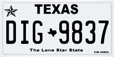 TX license plate DIG9837