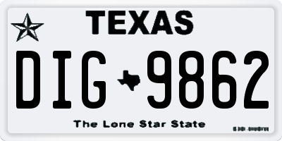 TX license plate DIG9862
