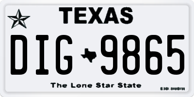 TX license plate DIG9865