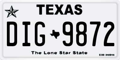 TX license plate DIG9872