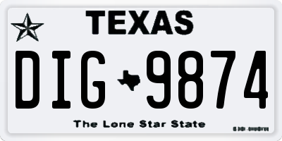 TX license plate DIG9874