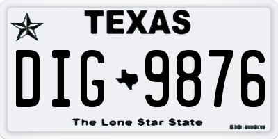 TX license plate DIG9876