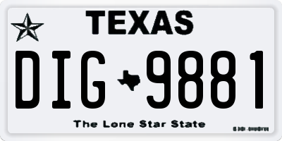 TX license plate DIG9881