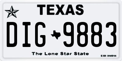 TX license plate DIG9883
