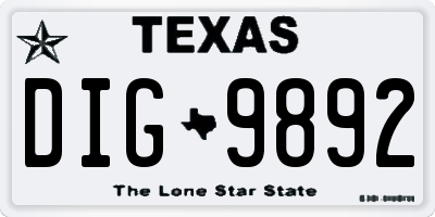 TX license plate DIG9892