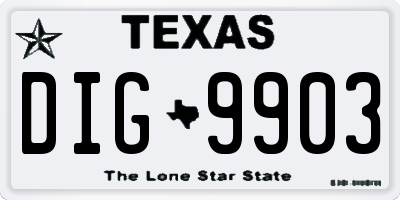 TX license plate DIG9903