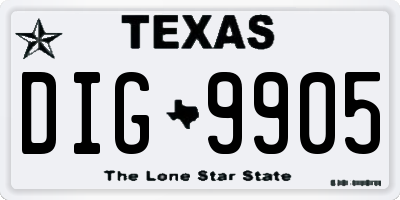 TX license plate DIG9905