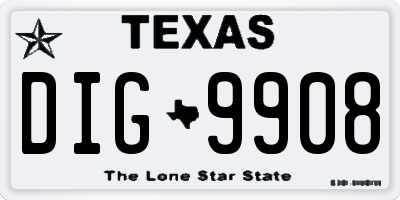 TX license plate DIG9908