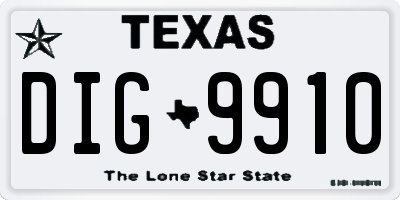 TX license plate DIG9910