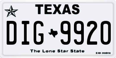 TX license plate DIG9920