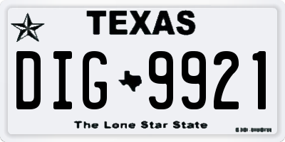 TX license plate DIG9921