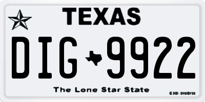 TX license plate DIG9922