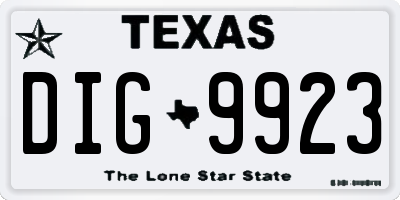 TX license plate DIG9923