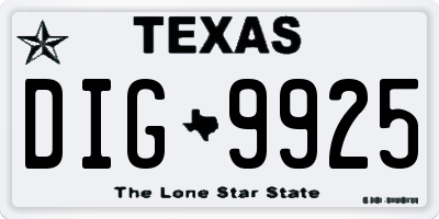 TX license plate DIG9925