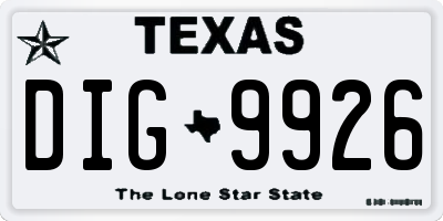 TX license plate DIG9926