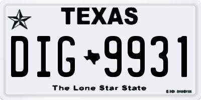 TX license plate DIG9931
