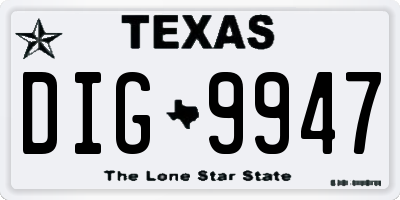 TX license plate DIG9947