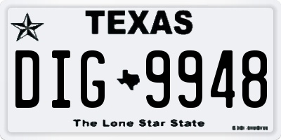 TX license plate DIG9948