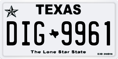 TX license plate DIG9961