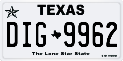 TX license plate DIG9962