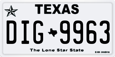 TX license plate DIG9963