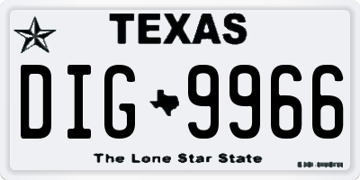 TX license plate DIG9966