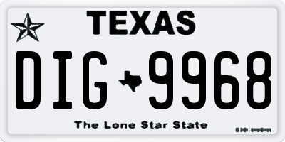 TX license plate DIG9968