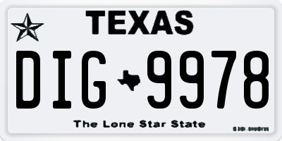 TX license plate DIG9978