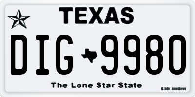 TX license plate DIG9980
