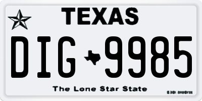 TX license plate DIG9985