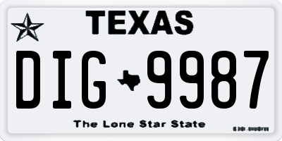 TX license plate DIG9987