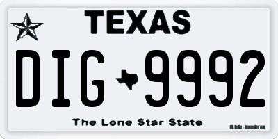 TX license plate DIG9992