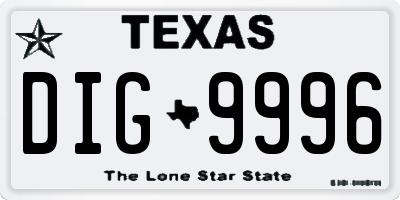 TX license plate DIG9996