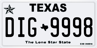TX license plate DIG9998