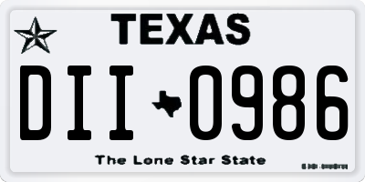 TX license plate DII0986