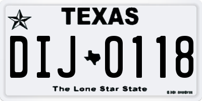 TX license plate DIJ0118