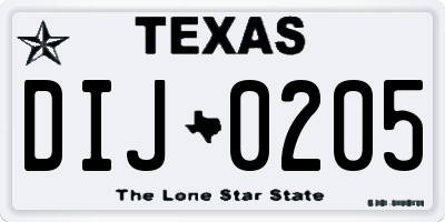 TX license plate DIJ0205
